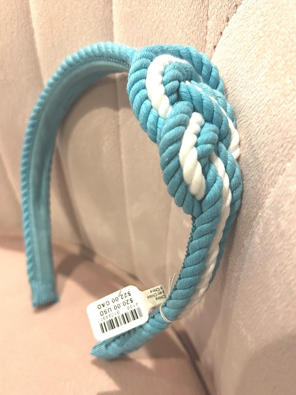 NEW Anthropologie Rope Knot Headband Head Band Blue White Stripes Braided RARE
